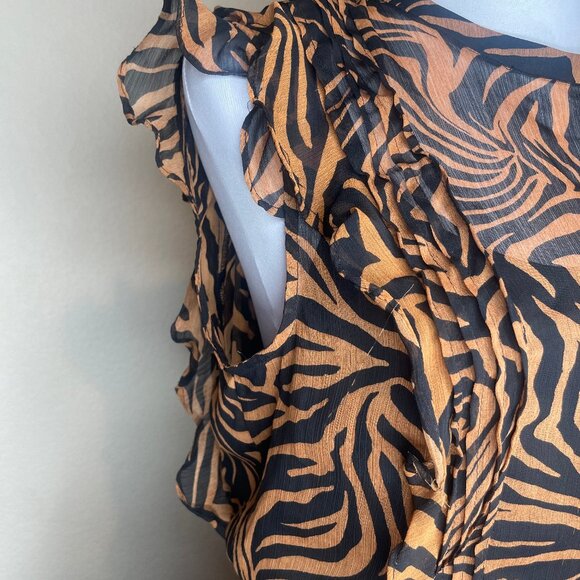 Express Tiger Zebra Animal Print Chiffon Ruffle Cut Out Back Mini Dress Sz M - Picture 7 of 15